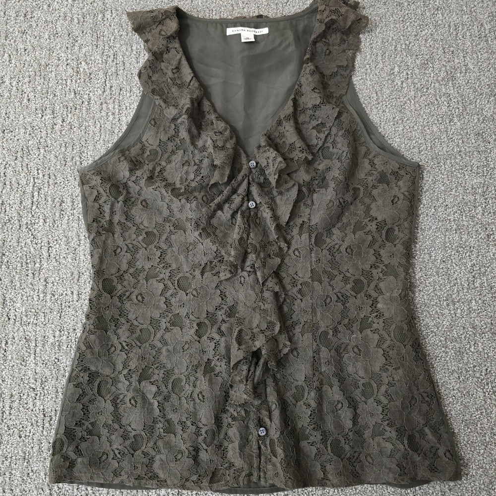 Banana Republic Olive Lace Shell Top Womens 10 Romantic Whimsigoth Boho Blouse